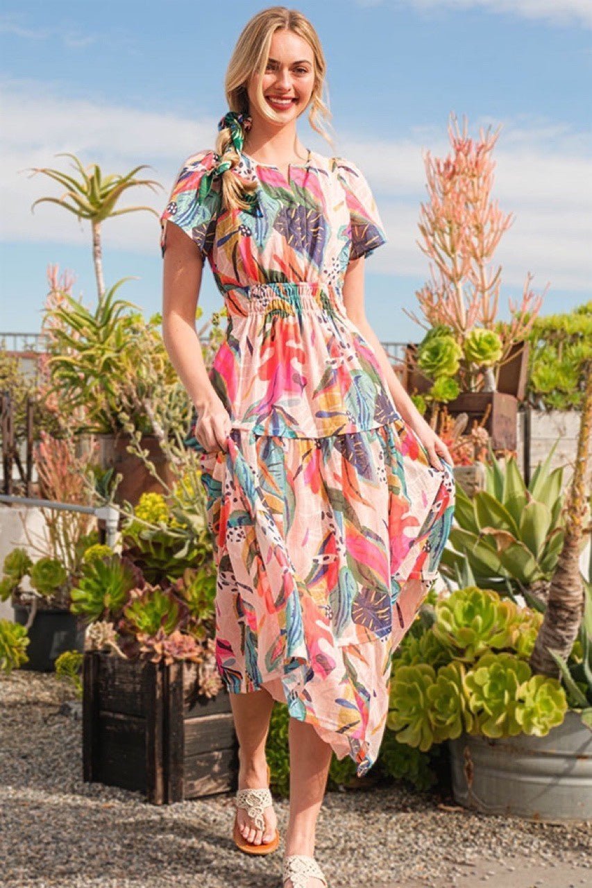 20812307_3cb6b49b-c758-4ec5-996c-d3a8f29629e1.jpg Lime 'N' Chili Abstract Print Maxi Dress in Fuchsia Combo - Image 1